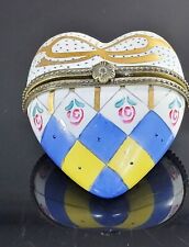 Vintage Limoges Style Hand Painted Heart Shaped Porcelain Trinket Box picture