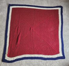 Crochet Afghan Blanket Red White Blue Chevron Patriotic Holiday Handmade 64