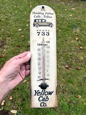 RARE ANTIQUE 1920'S YELLOW CAB TAXI THERMOMETER WOOD ADVERTISING WORKING picture