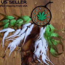 Dream Catcher With Feathers Large Wall Hanging Marijuana Theme 420 Hippie Decor picture