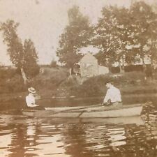 1860s 70s 80s Young Courting Couple in Rowboat Stereoview - C28A-2 picture