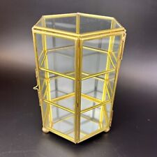 Vtg Hexagon Brass Glass Curio Cabinet 3 Shelves & Door Latch Mirror Display Case picture
