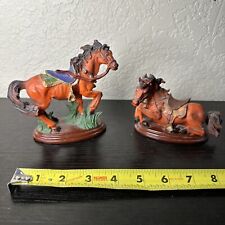 2 Vintage Poly Resin Horse Figurines with Saddle Bridle Ornate 6 x 5.5 in picture