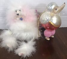 Blown Glass French Circus Poodle & Fuzzy Hanging Poodle Christmas Ornament Lot/2 picture