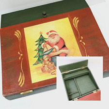 VTG Handcrafted Wood Hinged Lid Writing Lap Desk Letter Santa Folk Art Primitive picture