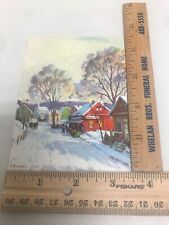 1948 J Greenleaf Old Country Winter Village Christmas Greeting Card Used picture