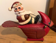 Santa Claus Riding a BIG Cardinal Bird w/Bell By Rodney Leeseberg, Figurine 2002 picture