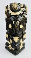 12” Vintage Ethnic Latin American Mayan Aztec Carved Wooden Warrior Statue picture