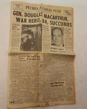 Peoria Journal Star newspaper Gen Douglas MacArthur war hero 84 Succumbs 4/6/64 picture