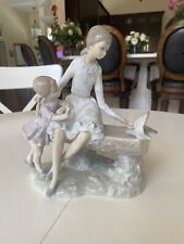 Lladro Early NAO Rare Mother & Daughter on Bench Feeding Birds 1970's picture
