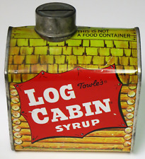 TOWLE'S LOG CABIN SYRUP Coin Bank Tin Lithograph Mom, Daughter, Son VINTAGE 1971 picture