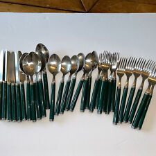 Vintage Eme Inox Italy 18/10 Stainless Flatware 30 Pieces Green Marble picture