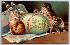 Vintage C1905 Embossed Postcard Kittens With Fantasy Egg picture