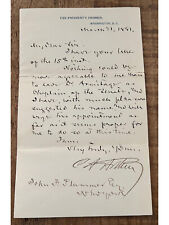 Chester A. Arthur 1881 Letter Signed as Vice President - Two Week Into His Term picture