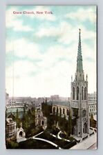 New York City, Scenic View Grace Church, Antique Souvenir Vintage Postcard picture