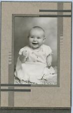 Antique Studio Photo in Folder - Cute Baby, Big Smile - Wearing Cross on Chain picture