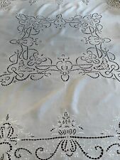 Italian Needle Lace Inserts & Embroidered Tablecloth White  54