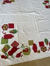 Vintage 50-60’s MCM Tablecloth Red, Yellow, Green, KITCHEN SCENE 52 X 65 Cotton picture