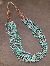 Southwestern Native American Santo Domingo Turquoise MultiStrand Heishi Necklace picture