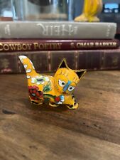 Vintage Cloisonne Cat Figurines Hand Crafted with  Enamel & Floral Design picture