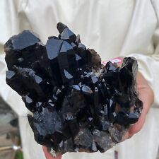 1.6lb Natural Beautiful Black Quartz Crystal Cluster Mineral Specimen Rare picture