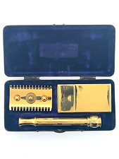 Vintage 1911 #502 ABC Set Gillette Pocket Edition Old Type Safety Razor Set Gold picture
