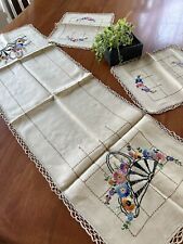 Elaborate Antique Linen Table Dresser Scarf Vintage Silk Embroidery picture