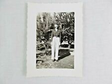 Vintage Black & White Snapshot Woman White Pants Standing Tree B&W Photograph picture