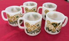 Vintage Glassbake Gold Flowers Coffee Cups/Mugs (5). #1474 picture