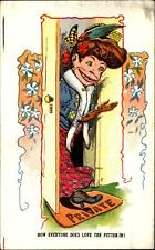 The Putter In ~ Edwardian woman visiting ~ nuisance? ~ comic UDB postcard c1905 picture