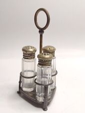 Vintage Colonial Silver Company Quadruple Plate Caddy & Three Glass Shaker Set picture