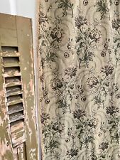 Antique French long woven DAMASK cotton FLORAL GREY green CURTAIN c1910 picture