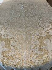 Italian Hand Made Linen Cantu Needle Lace Tablecloth w/ Angels - White -99