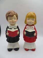 Vintage Chalkware Choir Boy & Girl Figure Christmas Caroler 11