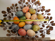 Lot Of 16 Assorted Genuine Alabaster Marble Stone Eggs w/ Metal Basket picture
