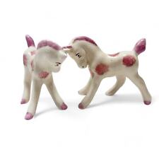Set of 2 VTG White Pink Thistle Flower Porcelain Horse Figurines, 3.25