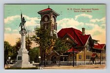 Battle Creek MI-Michigan, M.E. Church, Monument Square, Vintage c1915 Postcard picture