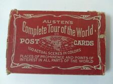 ANTIQUE 1909 AUSTEN'S COMPLETE TOUR OF THE WORLD 50 POST CARDS w/ ORIGINAL BOX  picture