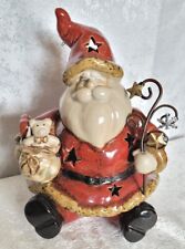 Rustic Ceramic Santa W/Toy Bag Tealight Holder 9