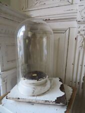 Small Old Chippy White WOOD Column BASE &  GLASS DOME CLOCHE for Display picture