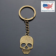 Skeleton Grinning Teeth Skull Bone Pendant Flat Charm Keychain Key Chain Bronze picture