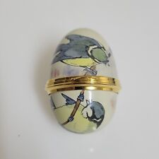 Staffordshire England Enamels Egg Shape Trinket Box Hand Painted Birds Faberge picture