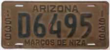 Arizona 1939 Marcos De Niza License Plate D6495 Yavapai County picture