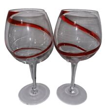 PIER 1 Swirline Red Ribbon Balloon Swirl Wine Glasses Goblet Retired Pattern EUC picture