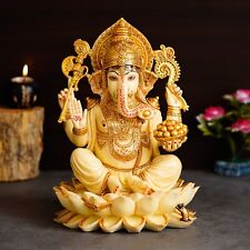 12 Inch Lord Ganesha Sculpture Ganpati Vinayank Sitting on Lotus Idol Figurine picture