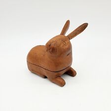 Vintage Carved Wood Rabbit Shaped Trinket Box Easter Gift Bunny picture