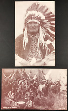 2 VTG Exhibit Supply  Arcade Card Mountain Chief Blackfoot Tribe Montana Warpath picture