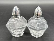 Vintage Clear Crystal Glass Octagon Salt And Pepper Shakers Silver Colored Lid picture