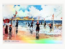 Bathing at Brighton Beach, Coney Island HOLOGRAPHIC SILVER Postcard GleeBeeCo picture