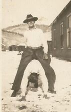 1930's VINTAGE PHOTO BROKE BACK COWBOY RIDES MAN BOOTS HAT CHAPS GAY INTEREST picture